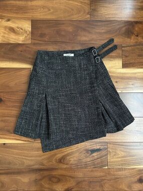 Max Studio Black Tweed Mini Skirt with Double Buckle Straps